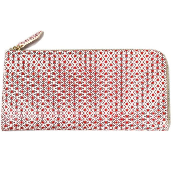 浅草文庫 L字 長財布 麻の葉 送料無料 友禅染 財布 和柄 ファスナー 浅草 文庫革 柄 江戸小紋 レザー 本革