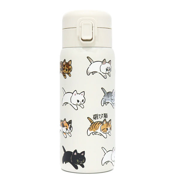 飛び猫 ICEBEANS ステンレスワンプッシュボトル350ml 502-302 水筒 猫 ネコ ねこ にゃんこ ステンレスボトル ボトル 保温保冷 コンパクト 持ち運び ユニセックス アウトドア ランチ