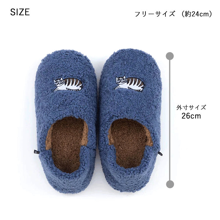 定形外送料無料 コピーヌ ルームシューズ 24cm スリッパ 冬用 かかと付き 猫 ネコ ねこ 北欧 部屋用 室内用 もこもこ 刺繍