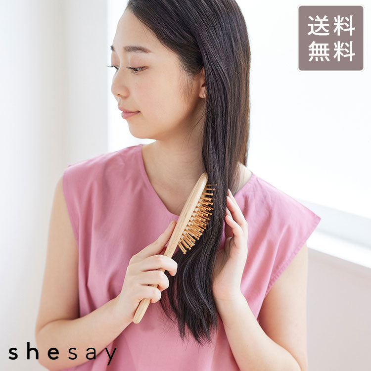 頭皮に優しい オーク材のウッドピンブラシ 108169 ブラシ 木製 クシ shesay 定形外 送料無料 くし マッサージ 頭 櫛 髪 天然