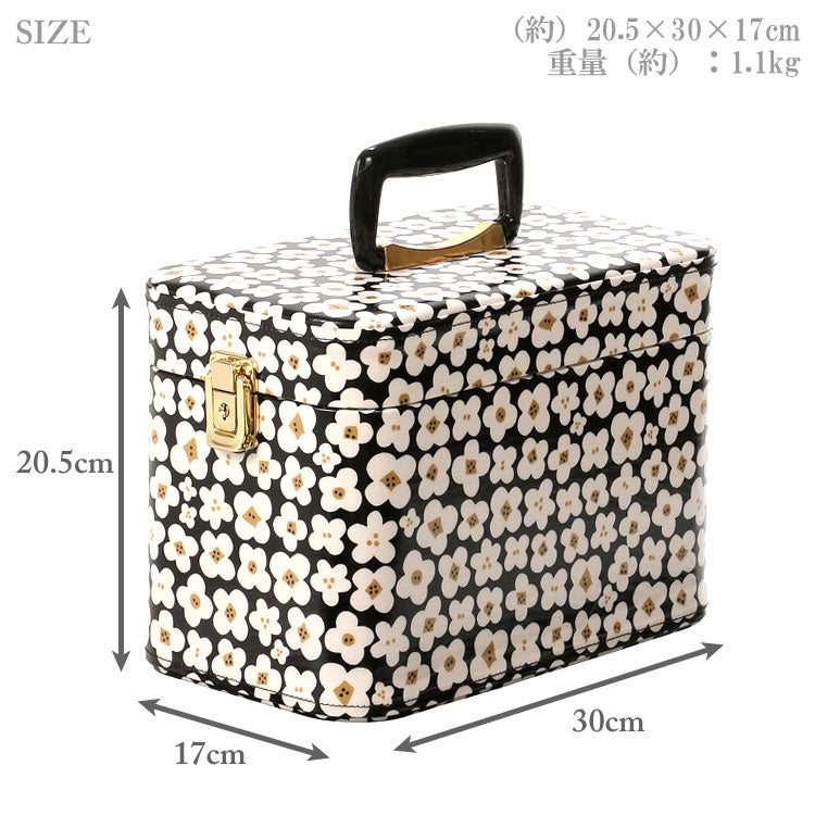 トレンケース 30cm フラワーボーダー柄 送料無料 ミラー付き コスメボックストメイクボックス 大容量 収納ボックス 化粧品 収納 花柄 鏡付き