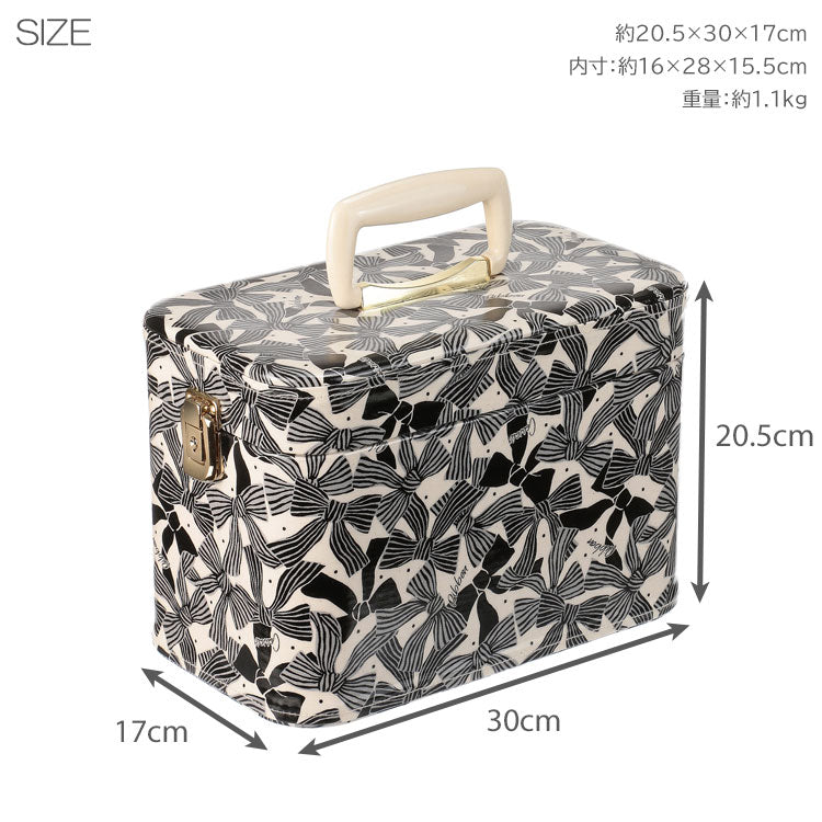 トレンケース 30cm リボン柄 送料無料 ミラー付き コスメボックス メイクボックス 大容量 収納ボックス 化粧品 収納 花柄 鏡付き