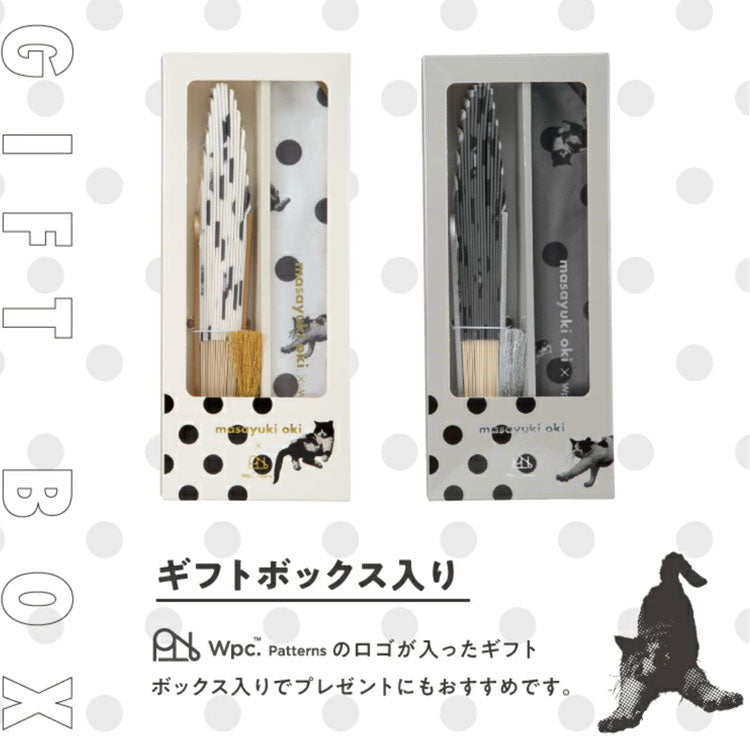 沖昌之×Wpc. Patterns 扇子 猫 ねこ 沖昌之 コラボ 定形外 送料無料 ドット 浴衣 着物 涼しい 可愛い うちわ センス せんす シェル型 猫柄 モノトーン ギフトボックス入り