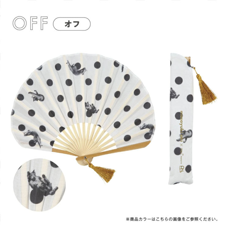 沖昌之×Wpc. Patterns 扇子 猫 ねこ 沖昌之 コラボ 定形外 送料無料 ドット 浴衣 着物 涼しい 可愛い うちわ センス せんす シェル型 猫柄 モノトーン ギフトボックス入り