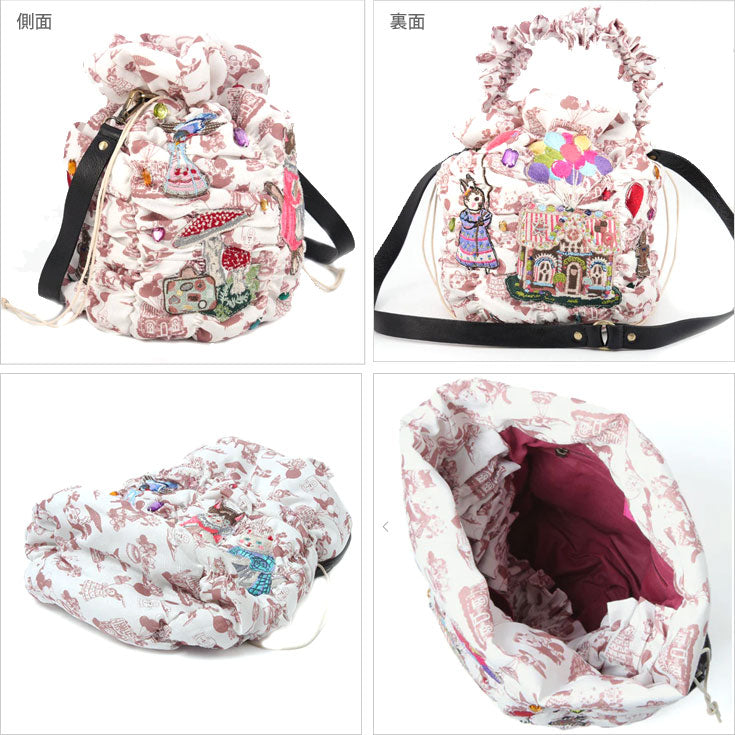 タマオワールド 2WAY 巾着バッグ House of Candy ショルダーバッグ 送料無料 BAG3701 バッグ 巾着 ハンドバッグ 猫 ネコ ねこ レディース 刺繍