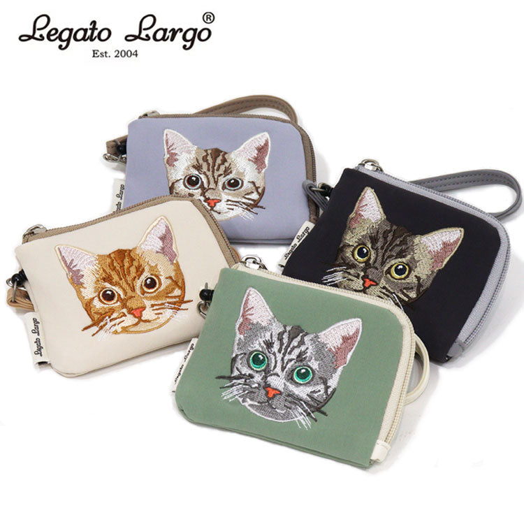 レガートラルゴ NEKO ネコ刺繍 リール付きパスケース 定形外 送料無料 Legato Largo 猫 ねこ ネコ 定期入れ キーケース