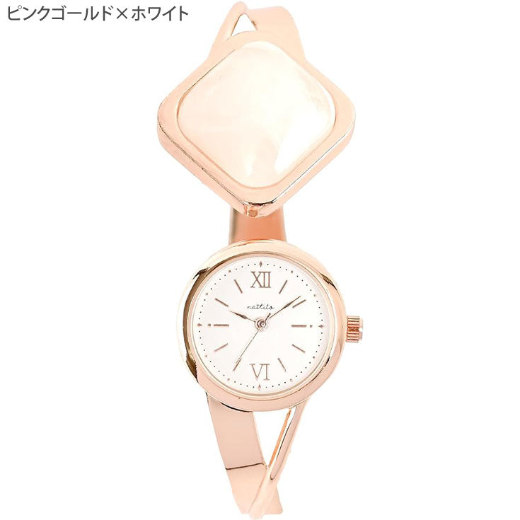 アクバン 腕時計 バングルウォッチ メタルバンド カバー付 ブレスレット GY085 定形外 送料無料 ストーン アナログ ゴールド ピンク シルバー