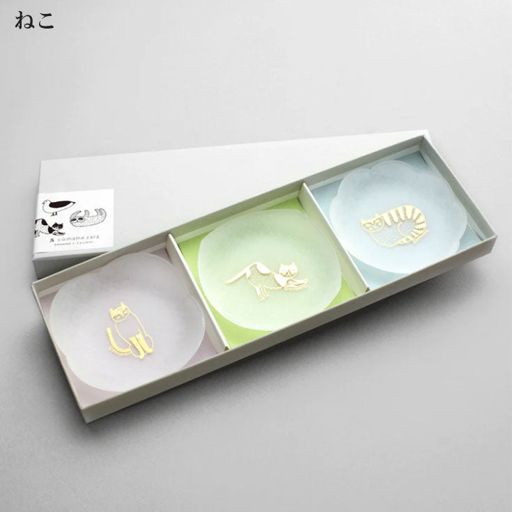 emoemo×toumei 箔 comamezara 動物 まめ皿 8cm 3枚セット 定形外 送料無料 箔 金箔 プレート まめ皿 皿 小皿 食器