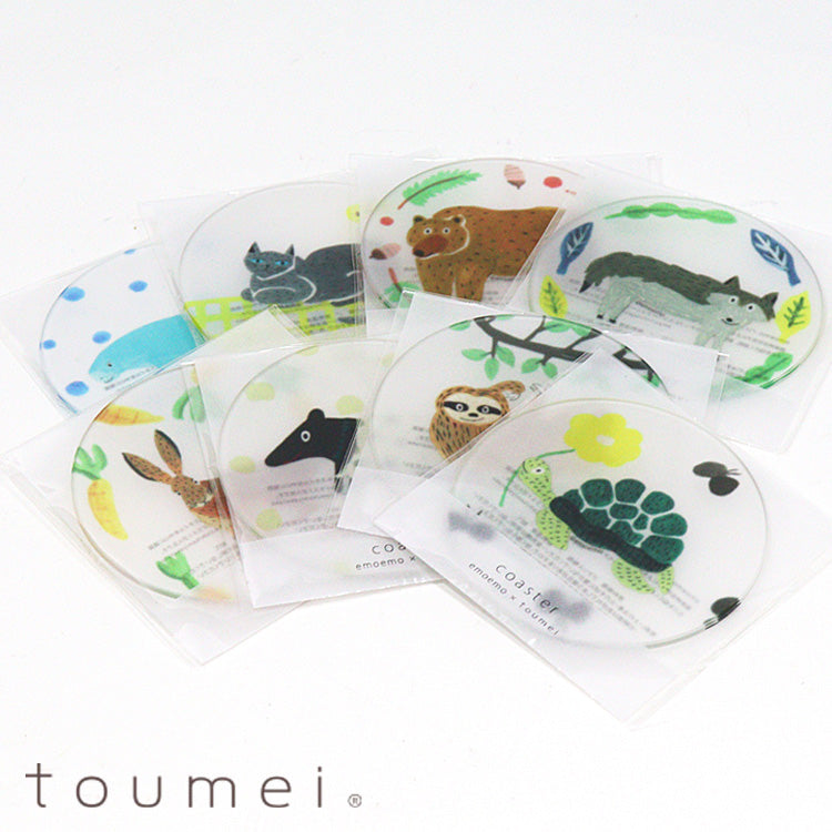 emoemo×toumei コースター 全8種セット 定形外 送料無料 神谷可奈子 グレーねこ くま おおかみ じゅごん のうさぎ ばく なまけもの かめ 8枚セット