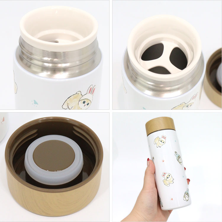 もふさんど モフサンド mofusand ステンレスボトル 300ml 定形外 送料無料 53-2114 53-2115 水筒 うさにゃん しろくまとペンギン ボトル 保温 保冷 木目蓋 真空二重構造 コンパクト かわいい 通勤 通学