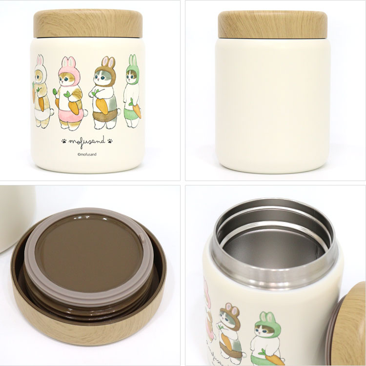 もふさんど モフサンド mofusand ステンレス スープポット 400ml 53-2156 53-2157 53-2158 スープジャー サメにゃん うさにゃん ホットケーキにゃん お弁当 保温 保冷 木目蓋 真空二重構造 コンパクト かわいい ランチ 通勤 通学