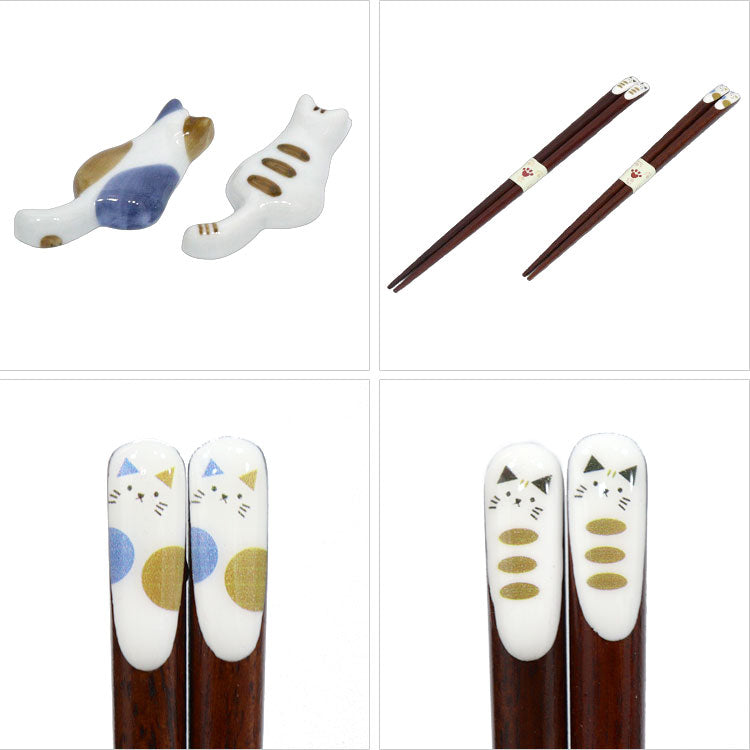 桐箱 箸置付 夫婦箸 ねこづくし メール便 送料無料 猫 箸 箸置き カトラリー キッチン ギフト