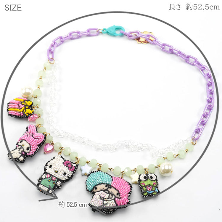 刺繍 ネックレス Sanrio characters NEK3895 メール便 送料無料 タマオワールド ビーズ ハローキティ マイメロディ けろけろけろっぴ 刺繍 軽い 印象的