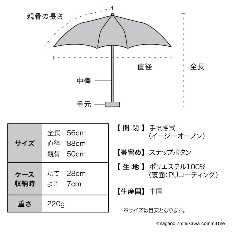 ちいかわ 遮光 ほめられリボン ミニ ハチワレ Wpc. 折り畳み傘 晴雨兼用 日傘 傘 801-CK03-102 雨傘 折りたたみ 定形外 送料無料 完全遮光 UVカット ブルー リボン