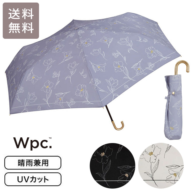 Wpc. 遮光フラワードローイング ミニ 折り畳み傘 定形外 送料無料 花柄 801-16015-102 折りたたみ 傘 日傘 雨傘 遮光 晴雨兼用 コンパクト 軽量 フラワー レディース