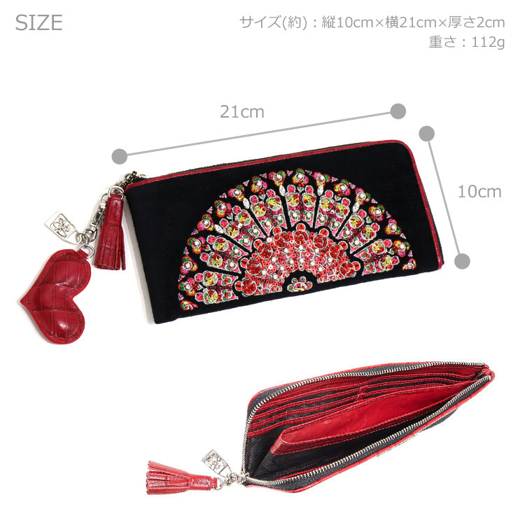 送料無料 シンクビー ノートルダム L型 長財布 レッド A003176 Think Bee! 財布 L字 赤 ビーズ 刺繍 ハート タッセル 薄型 薄い 軽量 赤