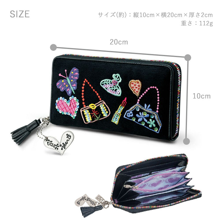 送料無料 Think Bee! ブラックポンド ラウンド財布 A002627 シンクビー 長財布 財布 ファスナー タッセル 大容量 刺繍 ハート カラフル