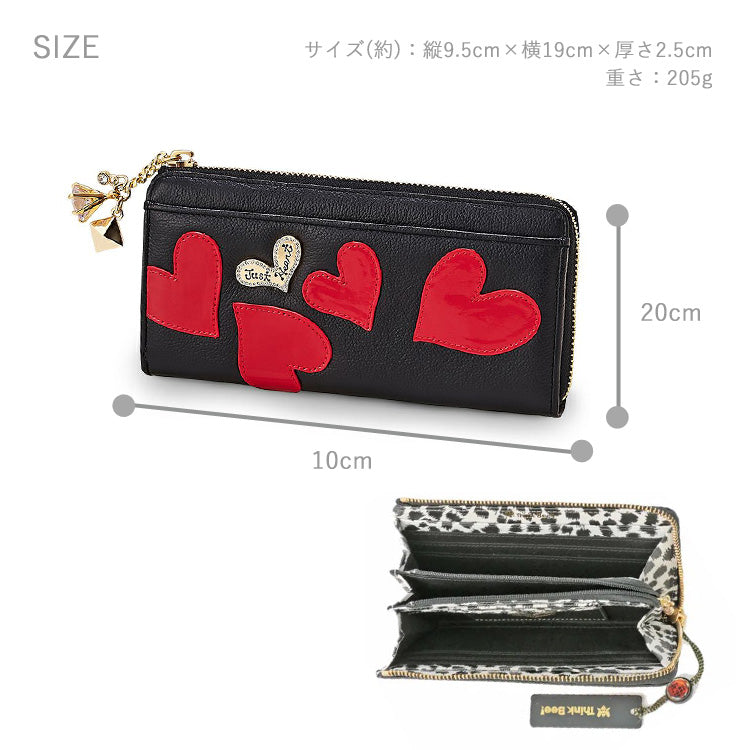 送料無料 Think Bee! レッドハーツドリームス L型 長財布 A001135 シンクビー 財布 ハート 牛革 本革 レザー L字ファスナー 大容量 ヒョウ柄