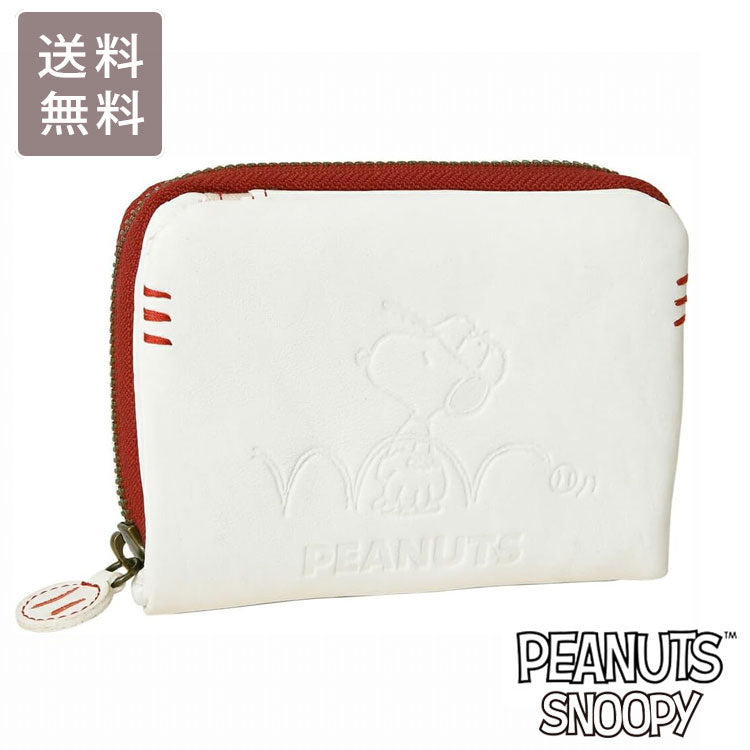 スヌーピー スポーツ 二つ折り財布 ホワイト 送料無料 73035 財布 ピーナッツ キャメル PEANUTS SPORTS SNOOPY 野球 ラウンド 本革 レザー 牛革 ファスナー