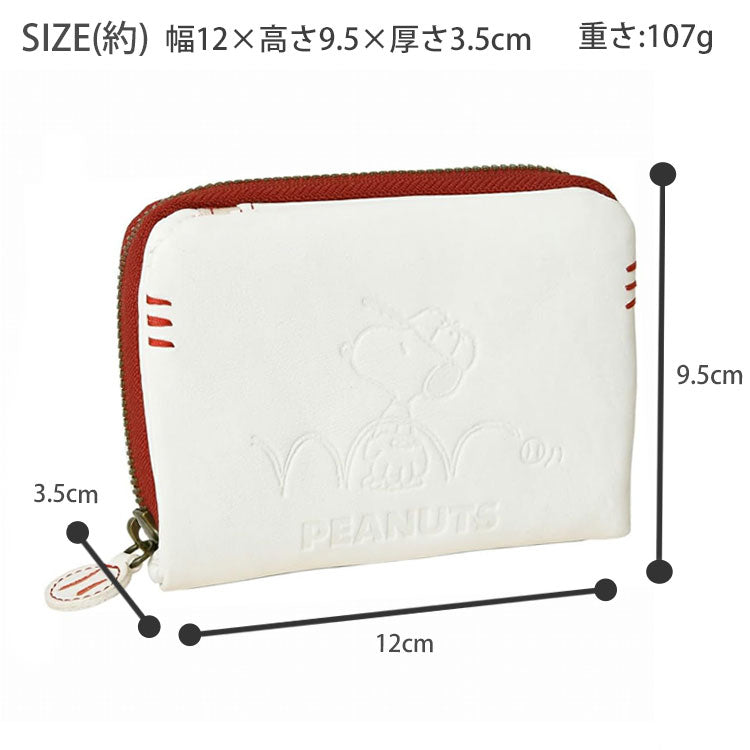 スヌーピー スポーツ 二つ折り財布 ホワイト 送料無料 73035 財布 ピーナッツ キャメル PEANUTS SPORTS SNOOPY 野球 ラウンド 本革 レザー 牛革 ファスナー