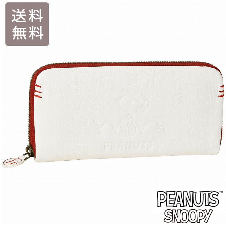 スヌーピー スポーツ 長財布 ホワイト 送料無料 73036 財布 ピーナッツ キャメル PEANUTS SPORTS SNOOPY 野球 ラウンド 本革 レザー 牛革 ファスナー