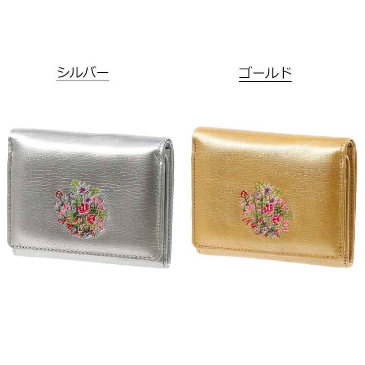 ベルフルール 二つ折り財布 587-009 定形外 送料無料 夢詩集 2つ折り 財布 革財布 小銭入れ 牛革 エレガント コンパクト 薄い 軽い 縁起色 オープン式 刺繍 レディース 日本製