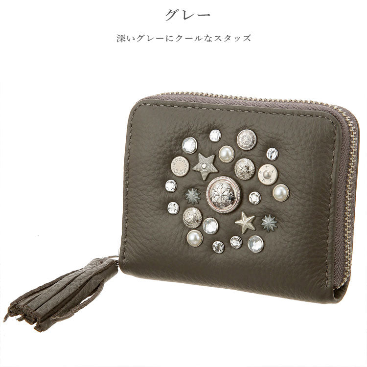 cachecache マルチスタッズ付 ジャバラ カード ウォレット 二つ折り財布 定形外 送料無料 08-06-04150 レザー 本革 2つ折り 財布 革財布 スタッズ 小銭入れ