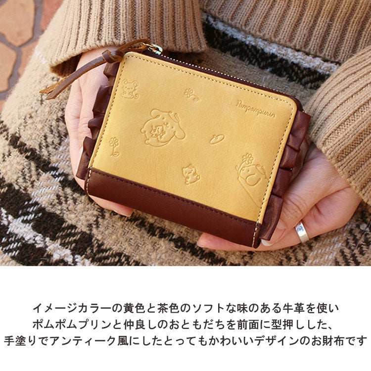 サンリオ ポムポムプリン 二つ折り財布 送料無料 ちーむぷりん 財布 レザー 二つ折り L字ファスナー 本革 かわいい ウォレット ギフト