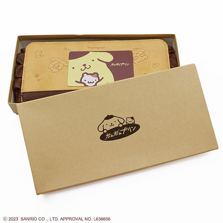 サンリオ ポムポムプリン レザー 長財布 送料無料 本革 12240 財布 R束入れ ラウンドファスナー チームプリン