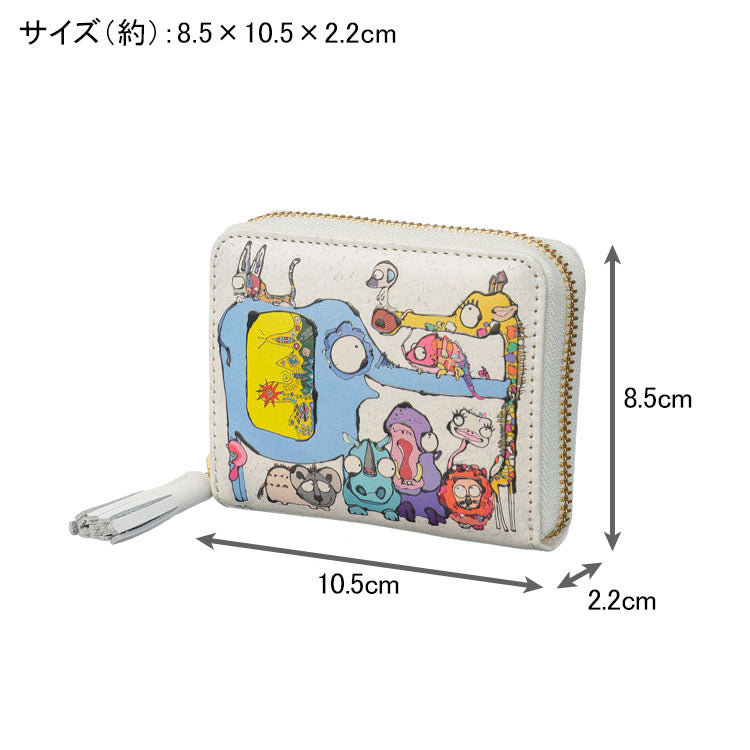 perche 高嶋シオンコラボ ジャバラカードウォレット 送料無料 財布 二つ折り財布 小銭入れ カード入れ 動物 牛革アイボリー