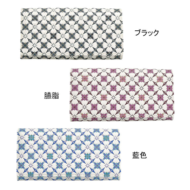 浅草文庫 切子 かぶせ 長財布 束入 送料無料 伝統工芸 牛革 模様 和柄 日本製 ギフトブラック