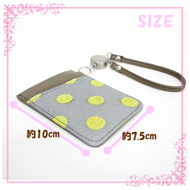 ー定形外送料無料ー 友禅染 ドット柄 リール付きパスケース リールパス ピソラロ 定期入れ icカードケース