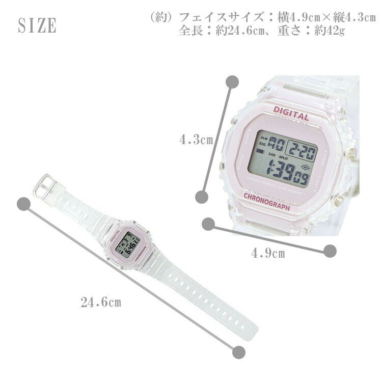 定形外送料無料 フィールドワーク デジタル テープ 腕時計 YM049 時計 クリア素材 レディース メンズ ユニセックス ペア 多機能 ストップウォッチ アラーム 日付 曜日 カレンダー ピンク プチプラ フィールドワーク 一年保証