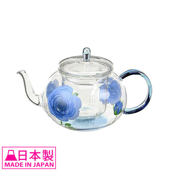 イングリッシュローズ 耐熱ポットブルーローズ 耐熱ガラス ティーポット ブルー 49P117 987-762 急須 お茶用品 紅茶 キッチン用品