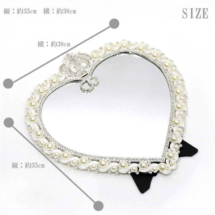 送料無料 栄進物産 ハートパールミラー 822003 鏡 インテリア パール オシャレ ガーリー 壁掛け 置き型 かわいい