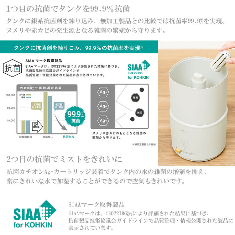 送料無料 プリズメイト 上部給水超音波式加湿器 PR-HF064 ダブル抗菌 加湿器 上部給水 99.9%抗菌 ミスト アロマ 除菌 タイマー オートオフ