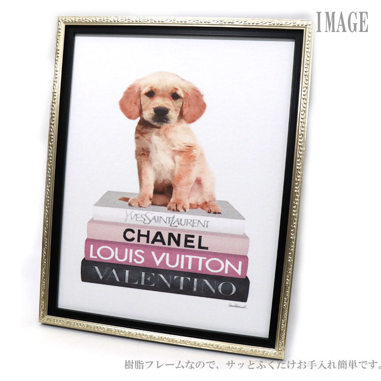 送料無料 ユーパワー キャンバスアート ゴルブックスタック Sサイズ BC-07076 絵画 ゴールデンレトリバー 犬 イヌ いぬ ブランド インテリア