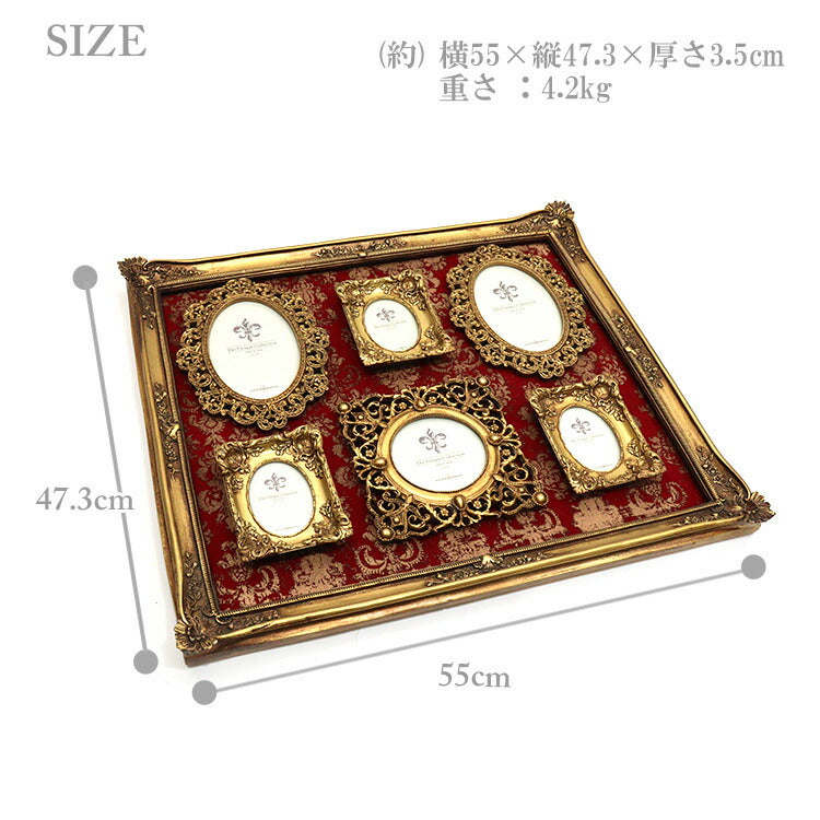 送料無料 栄進物産 ファミリーフォトフレーム 1383219 フォトフレーム 額 壁飾り ゴールド レッド ウォールデコレーション クラシック エレガント アンティーク風