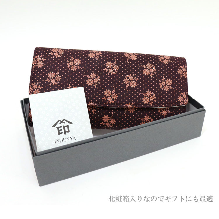 送料無料 印伝 2310 長財布 黒地/ピンク漆 175 コスモス 財布 束入れ かぶせ長財布 印伝屋 甲州印伝 本革 鹿革 牛革 大容量 和風 花柄 日本製 レザー レディース ブランド