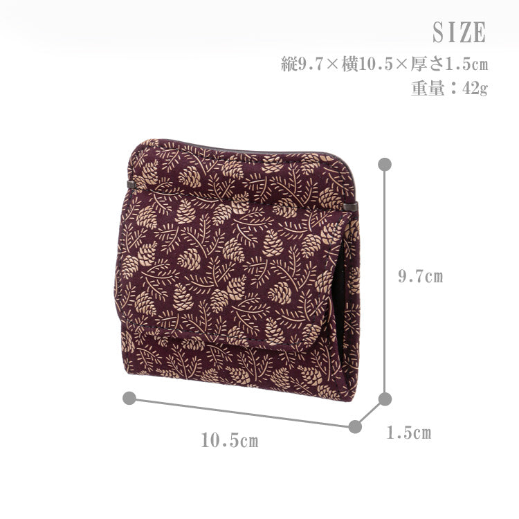 送料無料 印伝 薄型 財布 1208 松笠 紫 鹿革 ミニ財布 単札入れ 小銭入れ カード入れ スリム 薄い 軽量 本革 レザー 日本製 甲州印伝 印伝屋