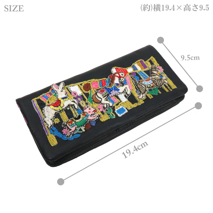 タマオワールド 送料無料 Merry-go-round Black 長財布 WA3101 刺繍 財布 レディース