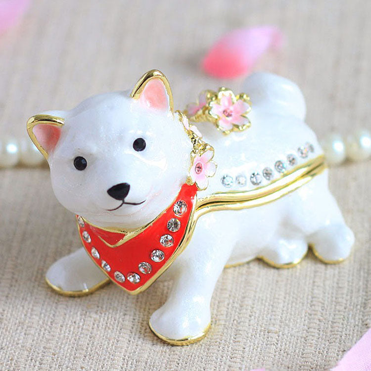 ピィアース 桜まめしば ジュエリーボックス EX583 柴犬 宝石箱 黒柴 豆柴 サクラ クリスタル 犬 ドッグ 子犬 アクセサリー ボックス 1：豆しば（白）