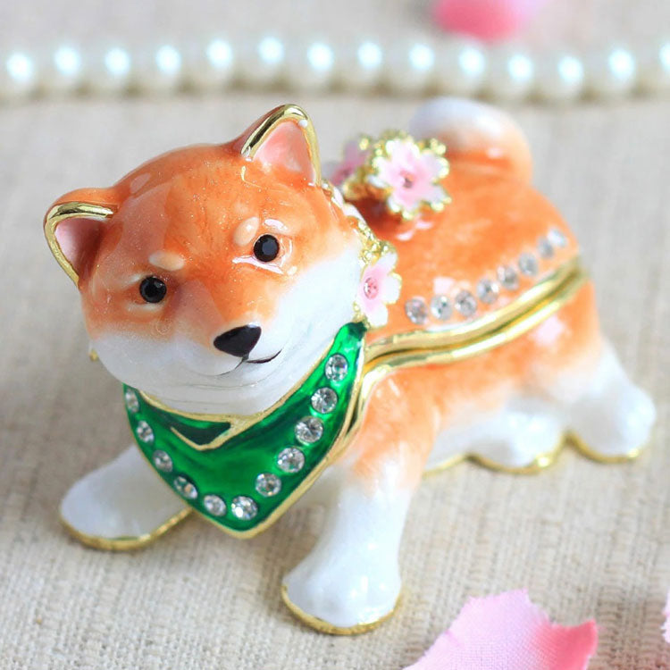 ピィアース 桜まめしば ジュエリーボックス EX583 柴犬 宝石箱 黒柴 豆柴 サクラ クリスタル 犬 ドッグ 子犬 アクセサリー ボックス 1：豆しば（白）