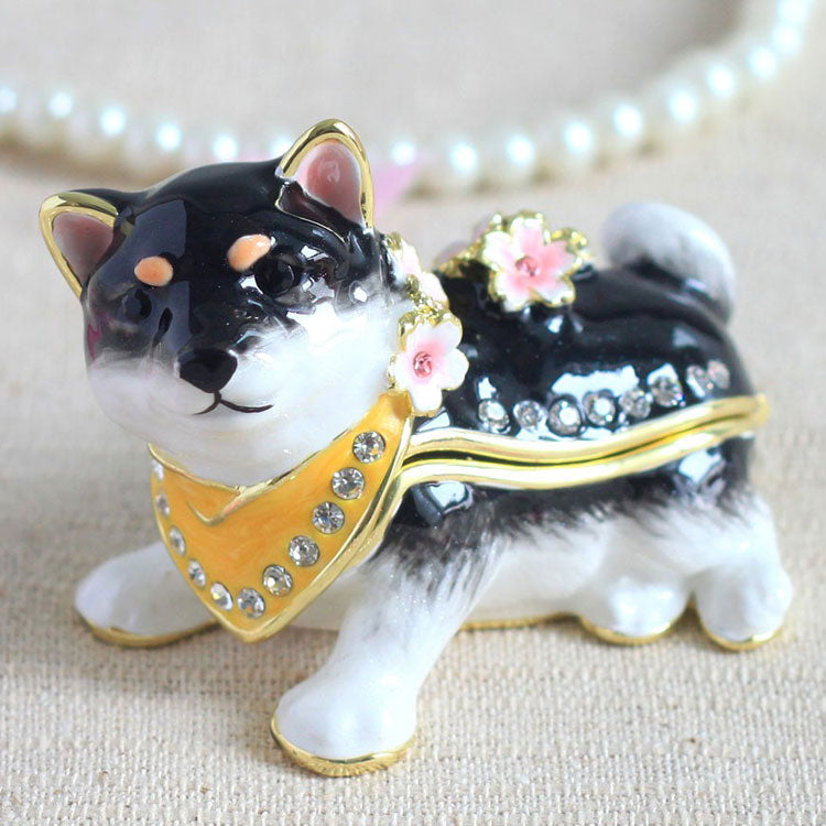 ピィアース 桜まめしば ジュエリーボックス EX583 柴犬 宝石箱 黒柴 豆柴 サクラ クリスタル 犬 ドッグ 子犬 アクセサリー ボックス 1：豆しば（白）