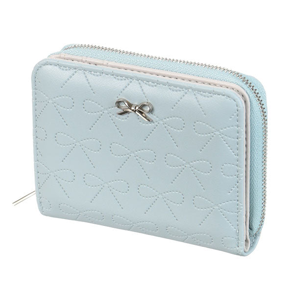 レディース 2つ折り財布 リボン柄 定形外 送料無料 ラウンドファスナー 財布 型押し 合成皮革 かわいい シンプル Wallet