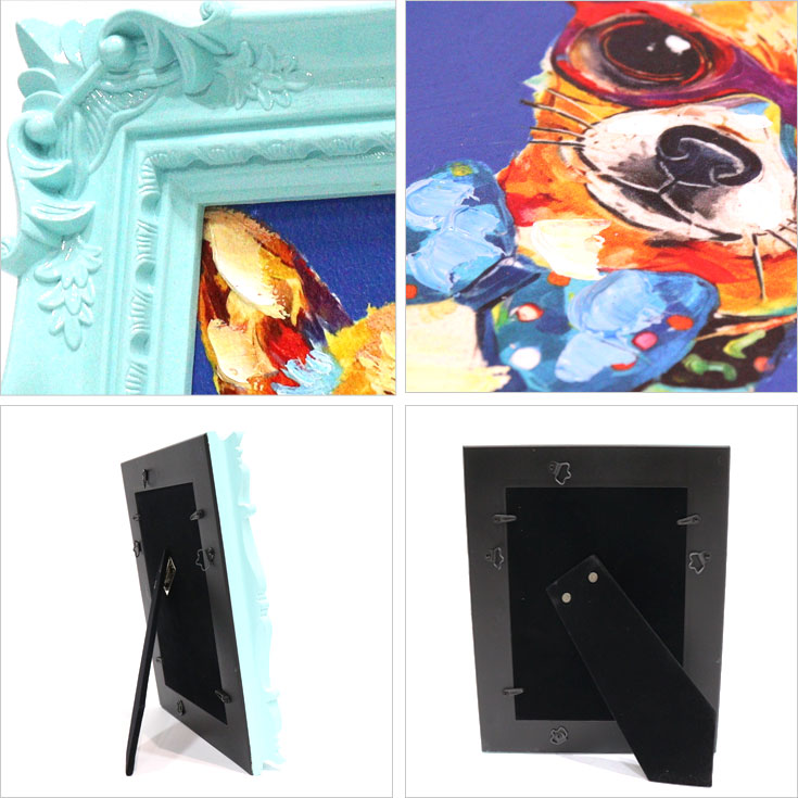 オイル ペイント アート ポルカドット ブルー デコフレーム シリーズ OP-05807 送料無料 犬 イヌ ドッグ チワワ 動物 壁掛け