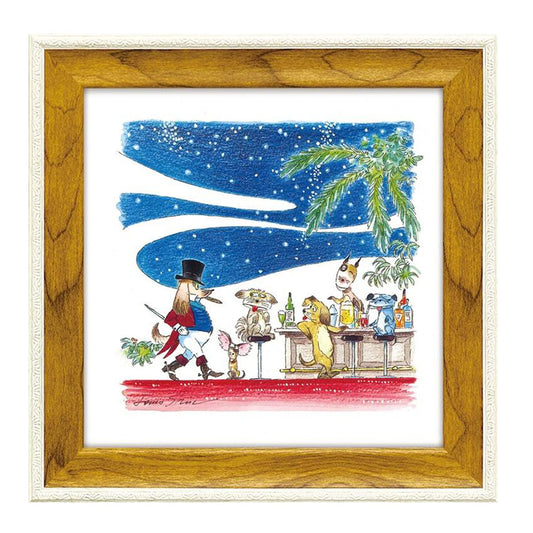 ルイ・シン アートフレーム イブニング パーティー LS-03203 犬 動物 Bar 夜景 アート おしゃれ 壁掛け 絵画 版画 額縁 アニマル イラスト