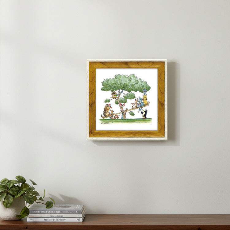 ルイ・シン アートフレーム イッツ ヘビー LS‑03205 猫 犬 ペンギン 鳥 動物 シーソー アート おしゃれ 壁掛け 絵画 版画 額縁 アニマル イラスト