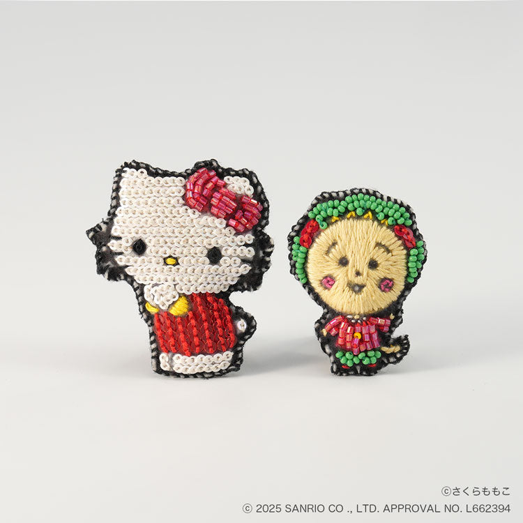 刺繍 ミニブローチ コジコジ ハローキティ ブローチ メール便 送料無料 MBC3863 タマオワールド サンリオ ビーズ アクセサリー COJI-COJI × HelloKitty