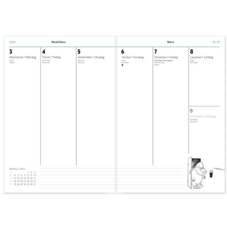 ムーミン ウィークリープランナー 2025 手帳 カレンダー スケジュール帳 PTK050703 プティンキ メール便 送料無料 MOOMIN ムーミンカレンダー 2025年 Putinki 月間 週間 メモ書き